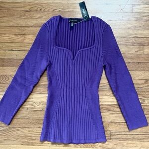 White House Black Market Ribbed Purple Long Sleeve Top